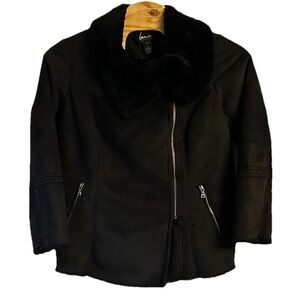 Lane Bryant Black Faux Fur‎ Lined Full Zip Faux Suede Moto Jacket Size 18/20